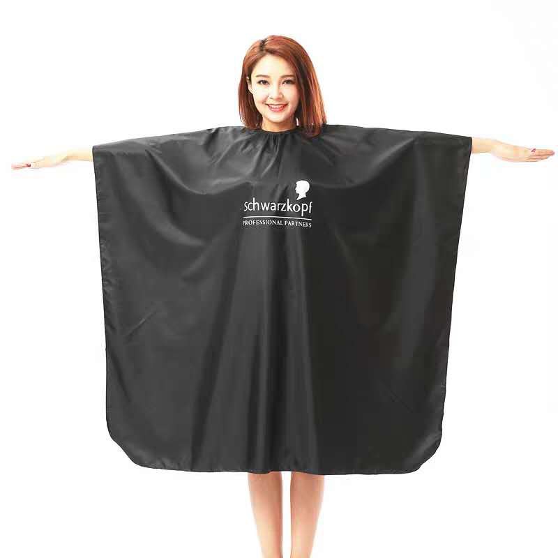 Schwarzkopf ผ้าคลุมตัดผม กันเศษผม ขนาด 135 x 115 ซม. ผ้าร่มผืนใหญ่กันน้ำได้ โปร่งเบา สายรัดคอยางยืด ตะขอเกี่ยว - สีดำ