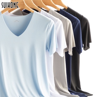 Suikone เสื้อยืดแขนสั้นผู้ชายฤดูร้อนใหม่สีทึบผ้าไหมน้ำแข็งเย็นแขนสั้นบางระบายอากาศแฟชั่นเสื้อยืดคุณภาพสูง