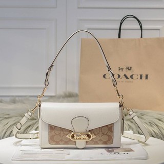 ของแท้ 💯%Coach กระเป๋าสะพายหยกขนาดเล็กพร้อมรายละเอียดหน้าจอลายเซ็น F90782