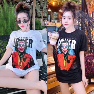 TwinsShopVip💗พร้อมส่ง TW11217 เสื้อแขนสั้นอกสกรีน JOKER