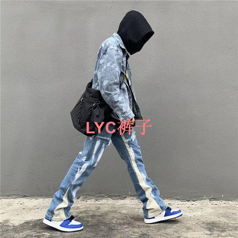 Seluar กางเกงยีนส์ Tanduk Mikro High Street Dicucci Dan Jahita Lama Lelaki Wanita Gaya Vibe Personal