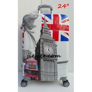 กระเป๋าเดินทาง กระเป๋าไฟเบอร์ ล้อลาก ขนาด 24 นิ้ว ลาย หอนาฬิกา Big Ben สีขาว