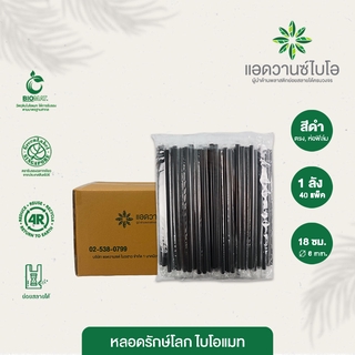 หลอดพลาสติกย่อยสลาย ห่อฟิล์ม สีดำ-ตรง ขนาด Ø 6 มม. x ยาว 18 ซม. 1 ลัง มี 40 แพ็ค บรรจุ 10,000 ชิ้น/ลัง