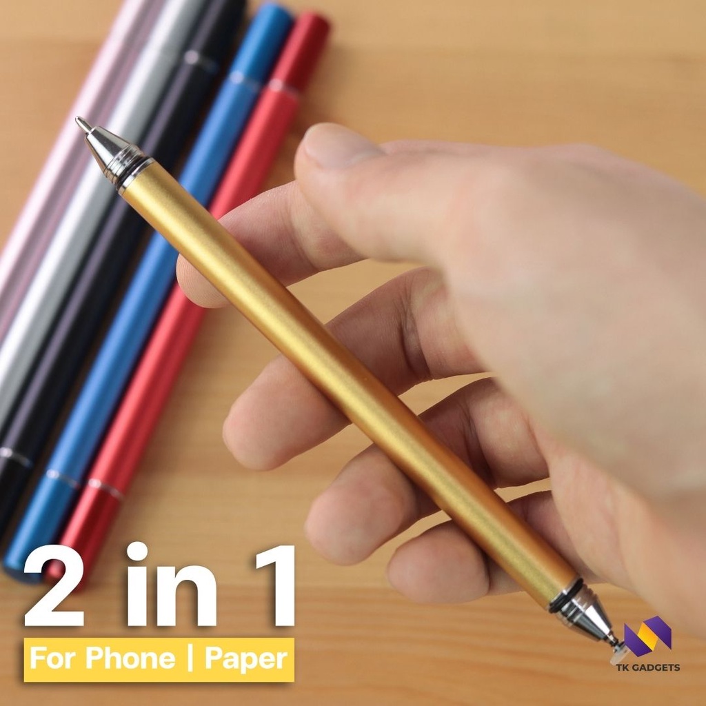 Pen stylus 2 in1 [YMA01]มียางกันรอยหุ้มที่ปลายปากกาเป็น pixcel disc1.5mm และอีกหัวปากกาหมึกน้ำเงินสำ