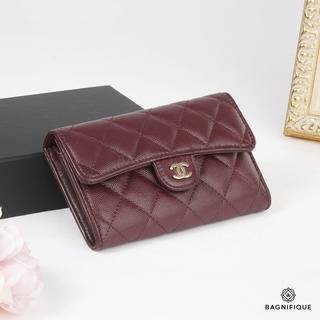 CHANEL TRIFOLD MEDIUM WALLET BURGANDY CAVIAR GHW