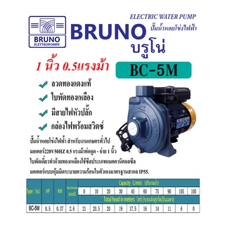 BRUNO Pump 0.5hp(370W)  ปั๊มน้ำหอยโข่งไฟฟ้า ใบพัดทองเหลือง รุ่น 1"x1" 0.5แรงม้า1นิ้ว สำหรับงานเกษตรทั่วไป