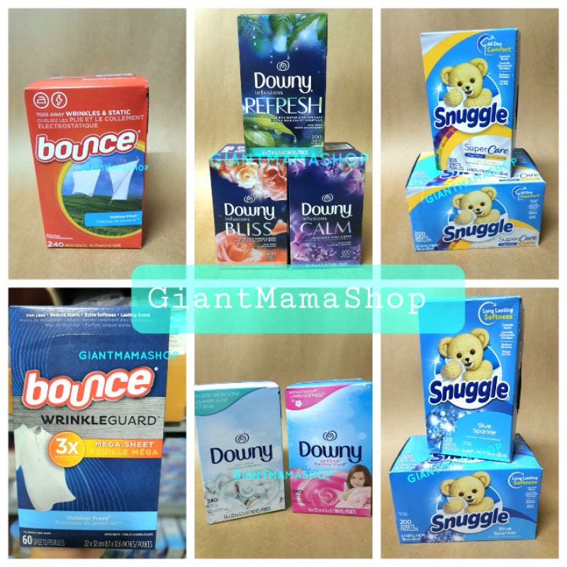 Dryer Sheet แผ่นอบผ้า Downy / Snuggle / Bounce / Gain นำเข้าจาก 🇺🇸 USA กลิ่นหอมติดผ้า ลดรอยยับ