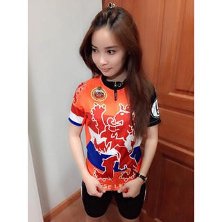 (ลดล้างสต๊อก) เสื้อปั่นจักรยาน BICICLISTA แขนสั้น สีส้มคาดแดง ลายสิงโต