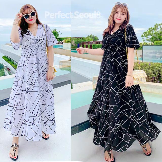 (ลด50.- กรอก DET199MAR) เดรสรูดอก 2XL,3XL รอบอก 38"-44" ใส่ได้