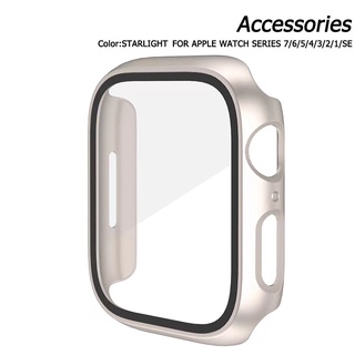 กระจกนิรภัยกันรอยหน้าจอสําหรับ Apple Watch 7 6 Se 5 4 3 2 1 Case  41 มม . 45 มม .  44 มม . 40 มม . 38 มม . 42 มม .