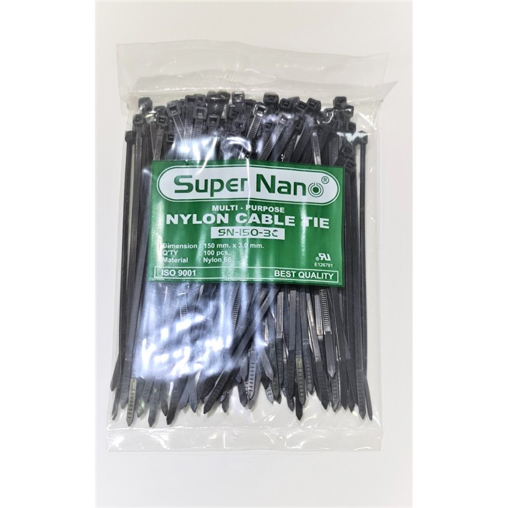 ์Nano เคเบิ้ลไทร์ ขาว/ดำ 6" 150mmx3.5mm SN-150-3 (100เส้น) Material : Nylon 66 Best Quality : UL E126791:ISO 9001 : 2008