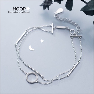 s925 Hoop bracelet สร้อยข้อมือเงินแท้ เส้นคู่ แบบเรียบง่าย ใส่สบาย เป็นมิตรกับผิว