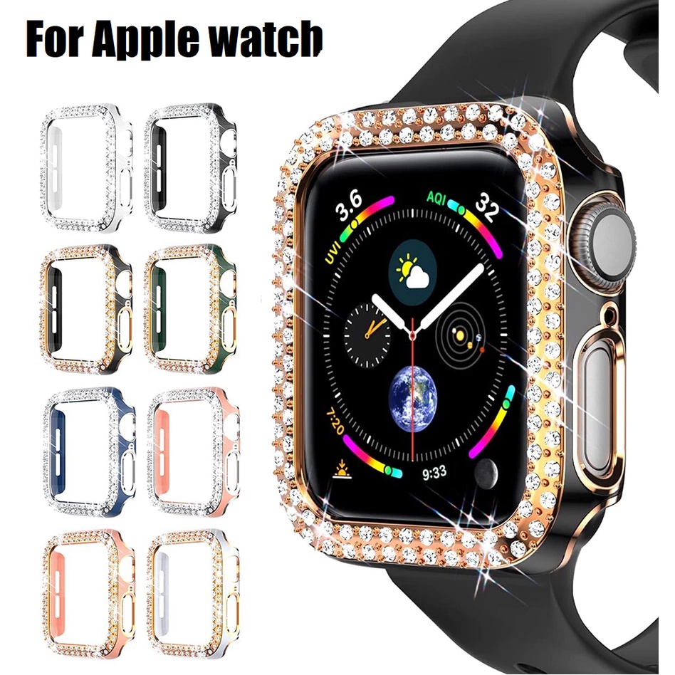 เคสนาฬิกาข้อมือ แกะสลักเพชร เรเดียม สําหรับเคส applewatch series 7 se 6 5 4 ขนาด 40 มม. 41 มม. 44 มม. 45 มม