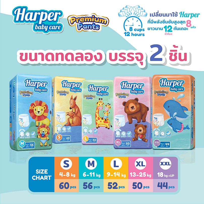 Harper Premium ผ้าอ้อมสำเร็จรูป ฮาร์เปอร์ พรีเมี่ยม ขนาดทดลอง 2 ชิ้น
