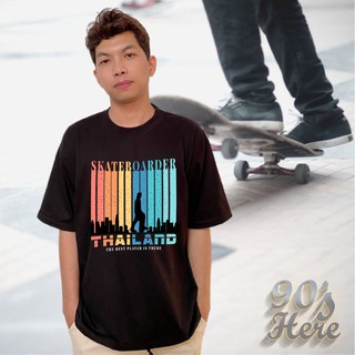 เสื้อผ้าคุณผู้ชาย ⭐️โครตฮิต⭐️เสื้อ Oversize สกรีนลาย Skateboard Thailand ผ้า Cotton comb no.30 สีดำ ขายดี