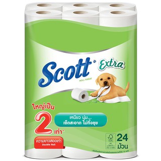 🔥The Best!! สก๊อตต์ กระดาษชำระ เอ็กซ์ตร้า ดับเบิ้ล โรล 24 ม้วน Scott Tissue Paper Extra Double Roll 24 Rolls