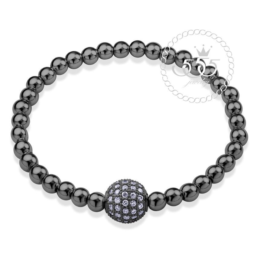 555jewelry สร้อยข้อมือบอลเชนดีไซน์เรียบหรูประดับ CZ สี ดำ รุ่น MNC-BR362-D - สร้อยข้อมือดีไซน์เรียบ 