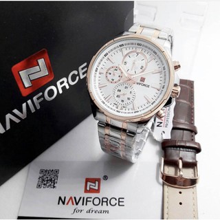 รับประกัน 1 ปี สินค้าพร้อมกล่อง กันน้ำได้นาฬิกา naviforce แท้ รุ่นNF9089-RGW 2สาย สายแสตนเลสและสายหนัง ของแท้100%