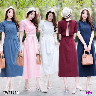 SS11314 Dress เดรสยาว เปิดหลัง ผูกโบว์คอ