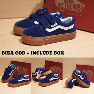 Vans navy รองเท้าหนังนิ่ม มีกาวในตัว สําหรับเด็ก