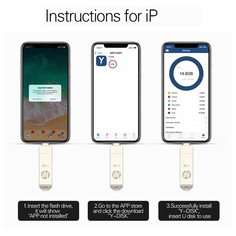 Hp แฟลชไดรฟ์ OTG โลหะ USB 1TB 32GB OTG แฟลชไดรฟ์ USB 3.0 สําหรับ ios/Android