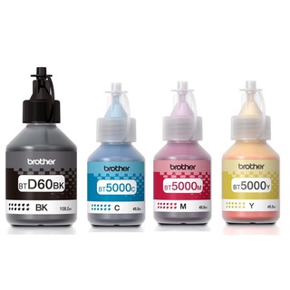 หมึกแท้ 100% Brother BT-D60(BK) /BT-5000C, M, Y set 4 สี BK,​C, M, Y(ไม่มีกล่อง)