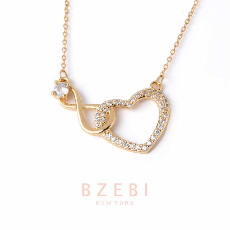 BZEBI สร้อยคอ ผู้หญิง แฟชั่น จี้หัวใจ สวยๆ น่ารักๆ ทอง สเตนเลส ชุบทอง 18K ไม่จางหาย และใส่ขณะอาบน้ําได้ สําหรับผู้หญิง 880n