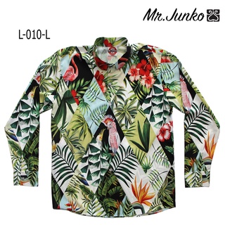 ⚡ส่งฟรี⚡เสื้อเชิ้ตแขนสั้น งานต่อลาย Mr-Junko ผ้าซาติน นิ่มใส่สบายไม่ร้อน L-010-L