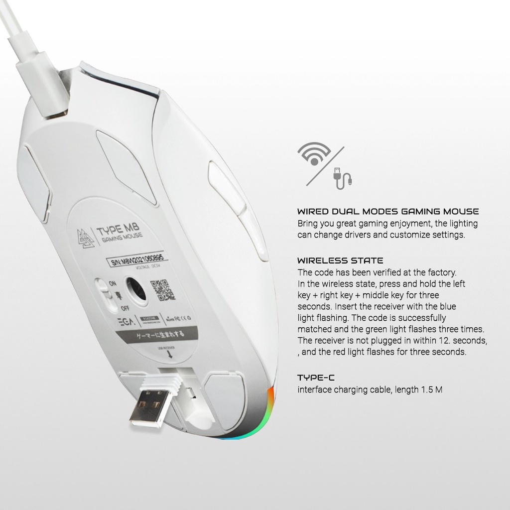 EGA Type-M8 Wireless Gaming Mouse 10000DPI เม้าส์ไร้สายสำหรับเล่นเกมส์