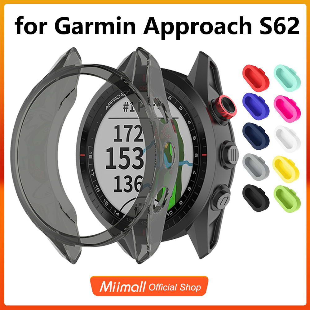 Miimall Garmin Approach S62 Case + ปลั๊กกันฝุ่น, Soft TPU Full-Around Scactch-Resist เคสป้องกันฝาครอ