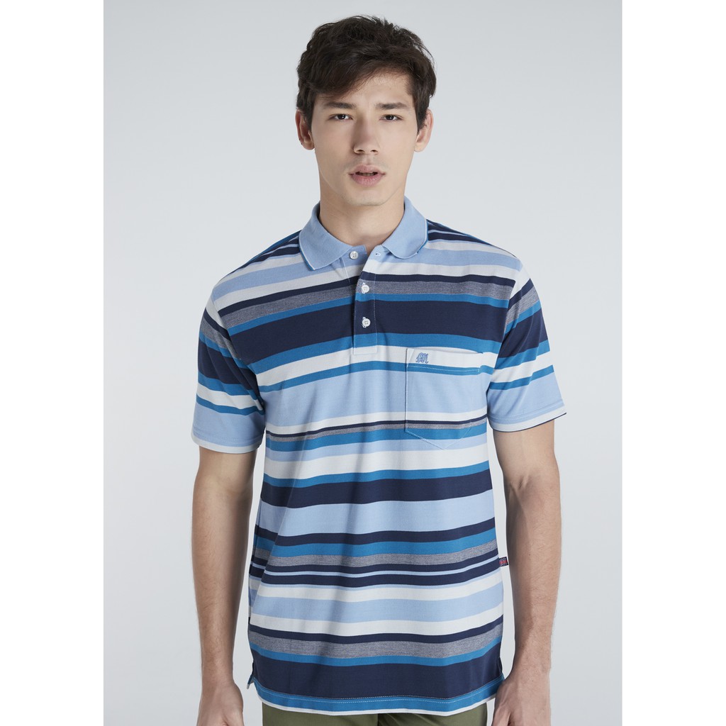 เสื้อโปโลแขนสั้นผู้ชายมีกระเป๋า Maximo Dente คอปก ลายริ้ว คลาสสิค สไตล์ยุโรป สำหรับผู้ใหญ่ รุ่น CV-4