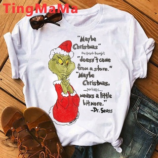 Grinch เสื้อยืดลําลองสําหรับสตรีแขนสั้นพิมพ์ลายกราฟฟิค Grinch Christmas Gift สไตล์ฮาราจุกุ Kawaii 2021