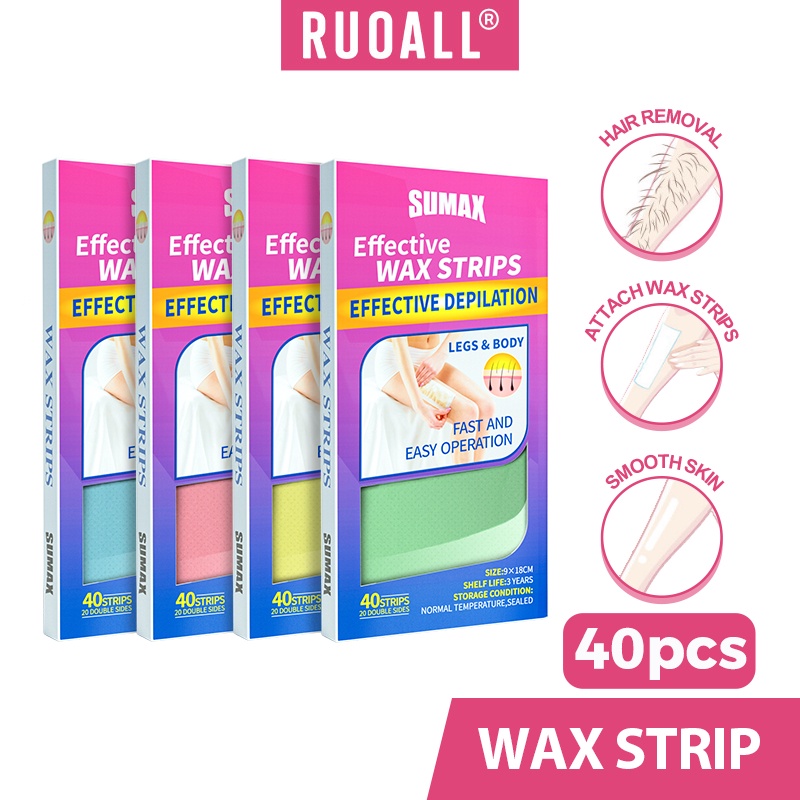 RUOALL 40 แผ่นแว็กซ์พร้อมใช้และกระดาษแว็กซ์กำจัดขนว่านหางจระเข้ Wax Strips Legs&Body