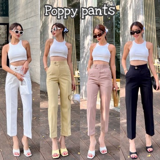 Poppy pants กางเกงเอวสูงทรงกระบอกเล็กขาเต่อ สีพื้น มี4สี