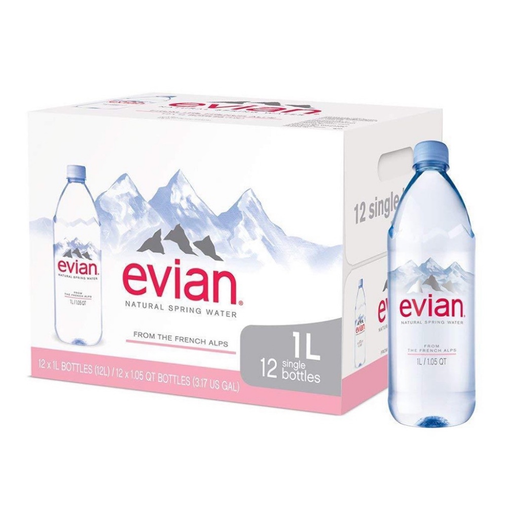 ส่งฟรี พร้อมส่ง (3 ลัง=36 ขวด) น้ำแร่ evian ขนาด 1 ลิตร ขวดพลาสติก