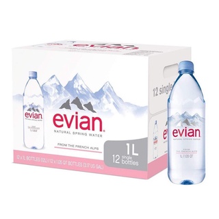 🌟พร้อมส่ง🌟 (2 ลัง=24 ขวด) น้ำแร่ evian ขนาด 1 ลิตร ขวดพลาสติก