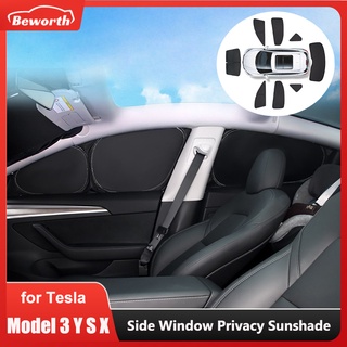 Tesla อุปกรณ์เสริมrivacy CustomFit Sunshade for Tesla Model 3 Y S X 2022 Car Side Window Sun Shade Skylight Blind Shadin