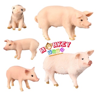 Monkey Toys - โมเดลสัตว์ หมูชมพู พ่อแม่ลูก ชุด 5 ตัว (จากหาดใหญ่)