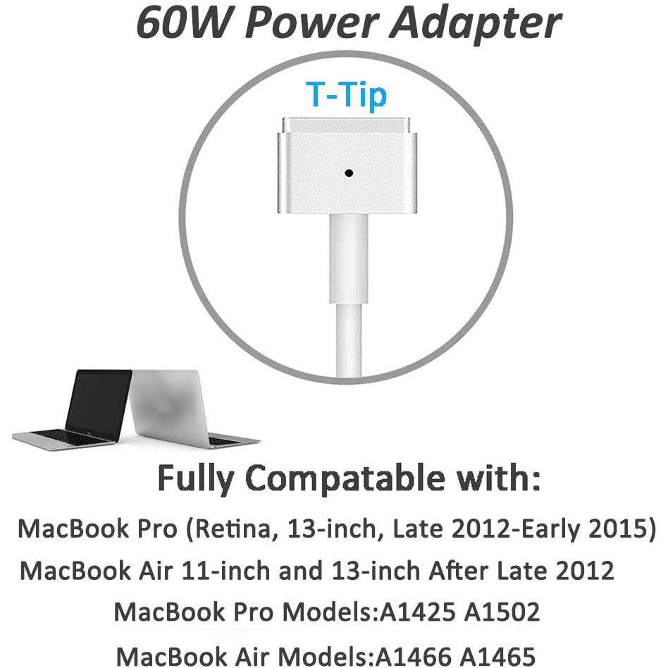 60W MagSafe 2 T-Tip Power Adapter Charger for Apple MacBook Pro 13 inch  Retina A1502 A1435 A1465 6zVj | Shopee Thailand