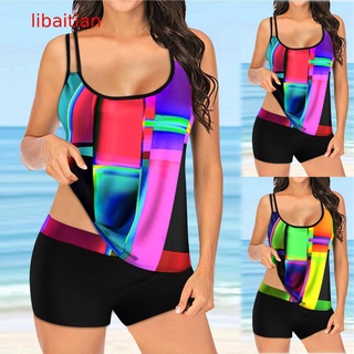 【Libaitian】#_ Tankini ชุดว่ายน้ํา ชุดบิกินี่ พิมพ์ลาย สไตล์วินเทจ สําหรับผู้หญิง