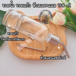 ขวดน้ำสัตว์เลี้ยง [ขวดแก้ว 180ml] ป้องกันการกัดแทะ ขวดน้ำติดกรง สัตว์เล็ก กระรอก กระแต กระต่าย ชูก้า แพรี่ด็อก  หนู