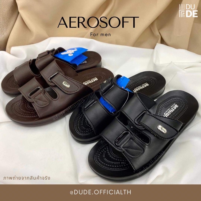 4142 รองเท้าแตะสวม ผู้ชาย Aerosoft แอโร่ซอฟ คาดสองตอน ปรับขนาดได้ แฟชั่น ลำลอง พร้อมส่ง