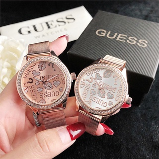 Guess Graffiti Rose Gold สายนาฬิกาข้อมือ สเตนเลส ตาข่าย ลําลอง แฟชั่นสําหรับผู้หญิง Wanita Jam Tangan