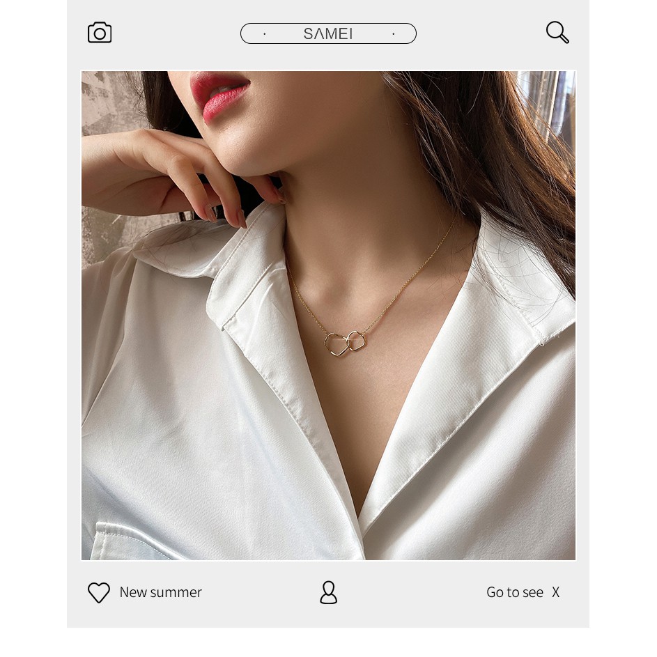 Metal double ring interlocking necklace female tide net red clavicle ...