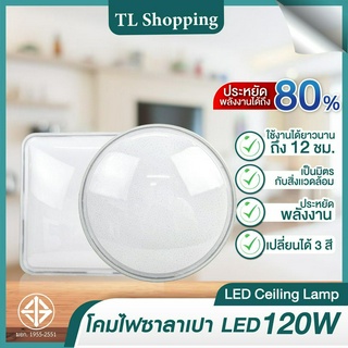 โคมไฟติดเพดาน LED โคมซาลาเปา 120W ทรงเหลี่ยม/ทรงกลม เปลี่ยนได้ 3 สี แสงสีขาว คลูไวท์ สีวอร์ม ไฟห้องนอน ห้องรับแขก หรูหรา