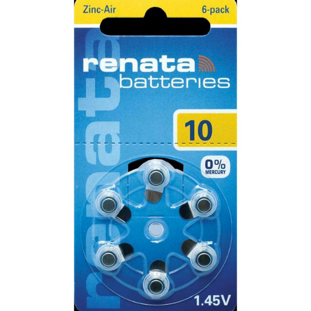 (ถ่านหูฟัง 6ก้อน) ถ่าน renata ZA10/PR70 (1.45V) 0%HG