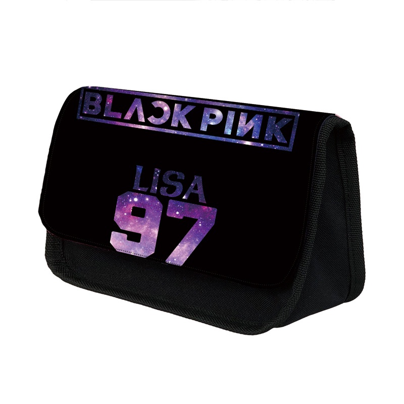 Cool Blackpink กระเป๋าดินสอ โพลีเอสเตอร์ สองชั้น ทรงสามเหลี่ยม ความจุขนาดใหญ่ สไตล์เกาหลี ใหม่