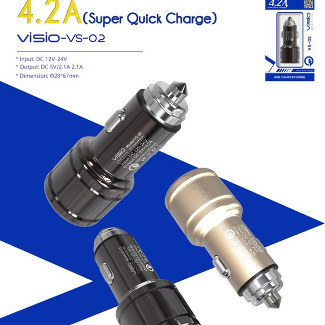 Usb Car charger visio vs-02 FAST CHARGING cas รับประกันรถยนต ์