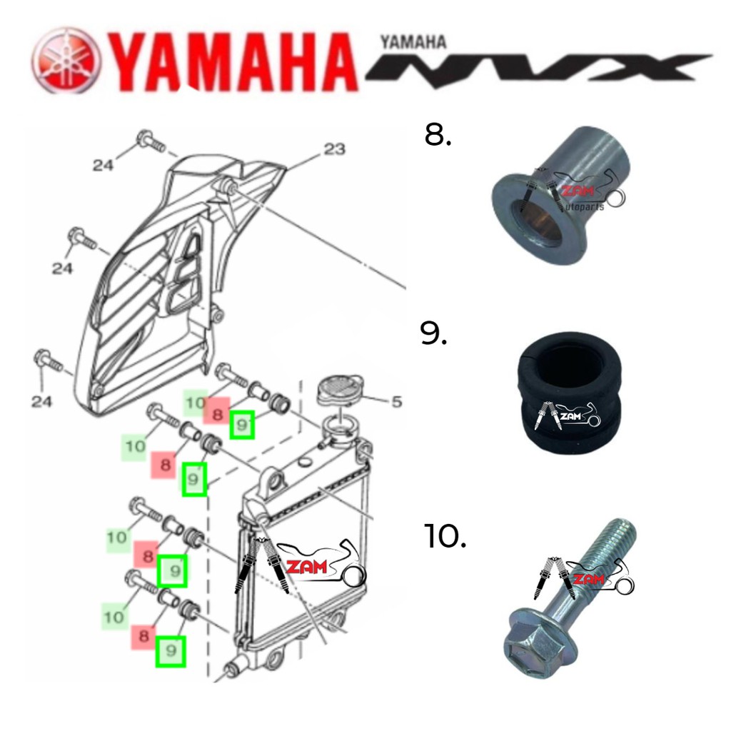 YAMAHA RADIATOR COLLAR 9087-08823 / GROMMET 90480-15811 / BOLT FLAANGE 95D32-06030 สําหรับ NVX 155 /