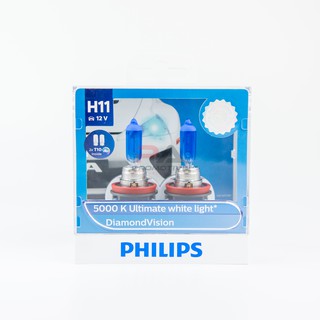 หลอดไฟหน้ารถยนต์ PHILLIPS ขั้วH11 ของแท้100% โทนสีขาว DiamondVision แถมฟรี!หลอดไฟหรี่ T10LEDx2 หลอด